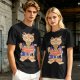 Olive T-Shirt Featuring a Cat in a Headband Eating Ramen