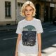 Olive T-shirt with two warriors standing in water holding swords