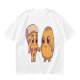 Olive Green T-Shirt With Cute Pizza And Corn Holding Hands Art