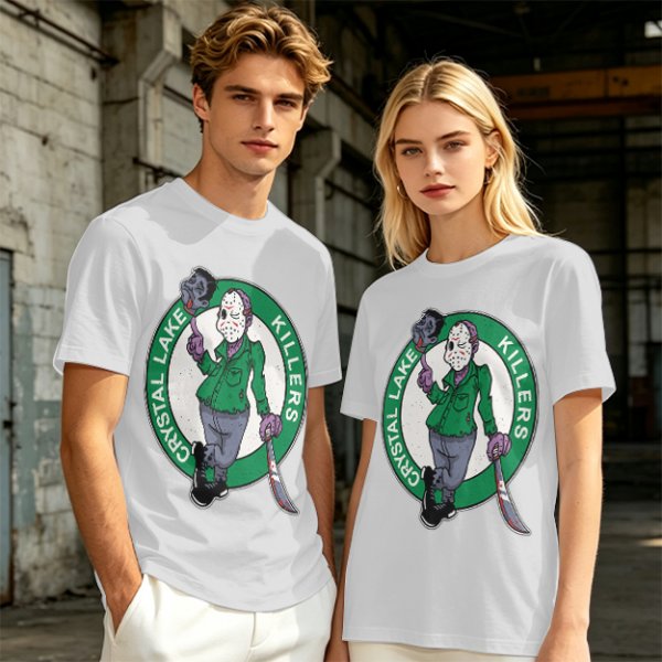 Army Green T-Shirt with Crystal Lake Killers Jason Voorhees Graphic