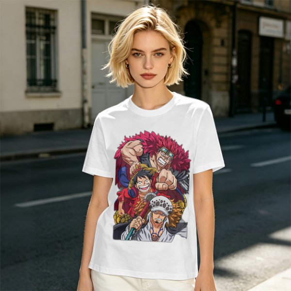 One Piece Straw Hat Luffy, Kid and Law Graphic Print T-Shirt