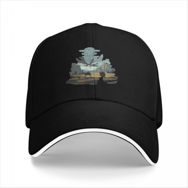 Black Baseball Cap With Fantasy Dragon Rider Landscape Art Print