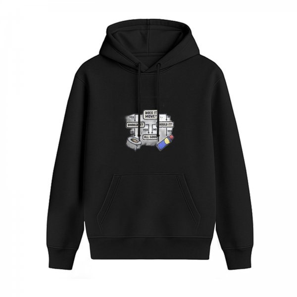 Black hoodie with funny toilet humor flowchart graphic