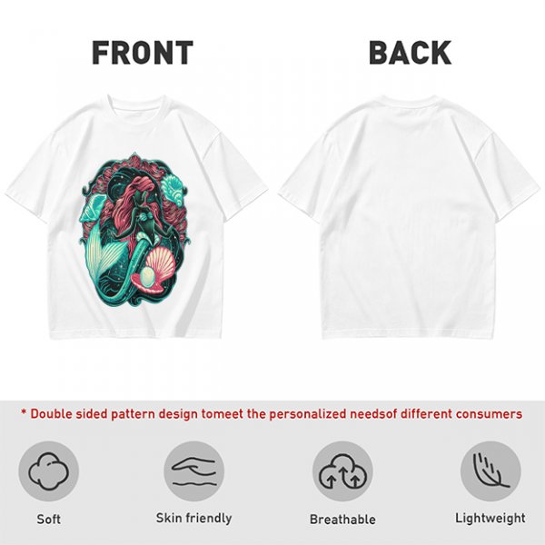 Olive T-Shirt With Mermaid And Seashell Graphic Print