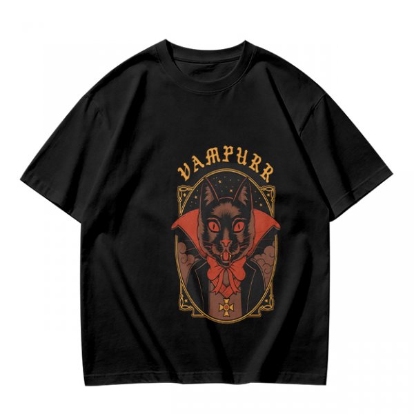 Olive T-Shirt with Vampurr Black Cat Vampire Graphic