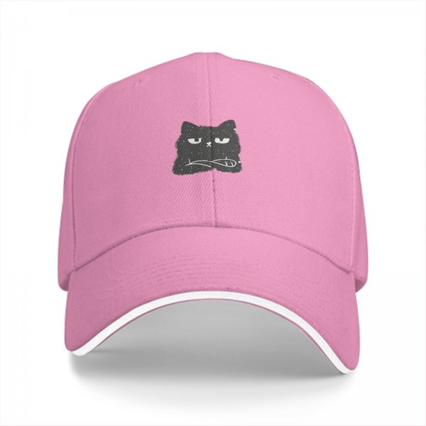 Black Baseball Cap With Grumpy Cat Face Graphic