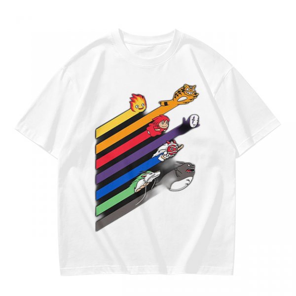 Studio Ghibli Characters Rainbow Stripe Graphic T-Shirt