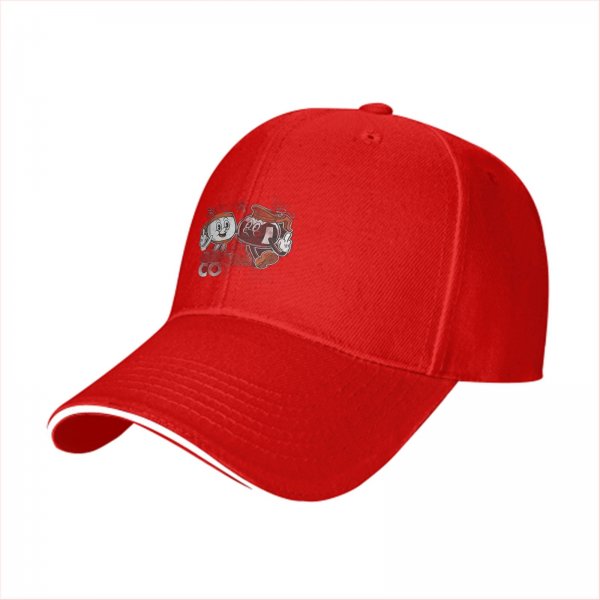 Black Baseball Cap With Retro Coffee Cup Cartoon Characters Print
