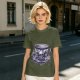 Olive T-shirt with Gothic Skull Teacup and Roses Print