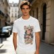 Olive t-shirt with a cat wizard making coffee disappear magic trick print