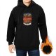Black hoodie with fiery landscape and figure graphic print