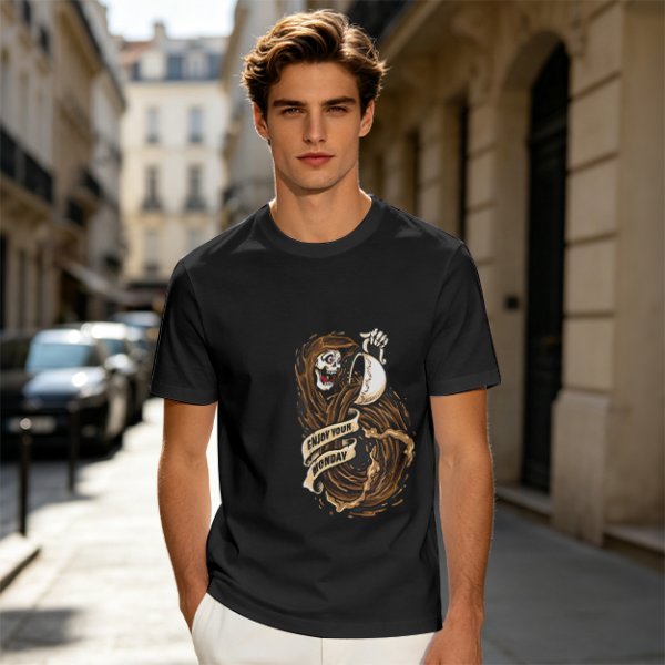 Olive T-Shirt With Grim Reaper Coffee Enjoy Your Monday Print
