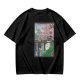 Olive T-shirt with Totoro cherry blossom Japanese woodblock print