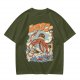 Olive t-shirt with Japanese octopus sushi warrior wave graphic