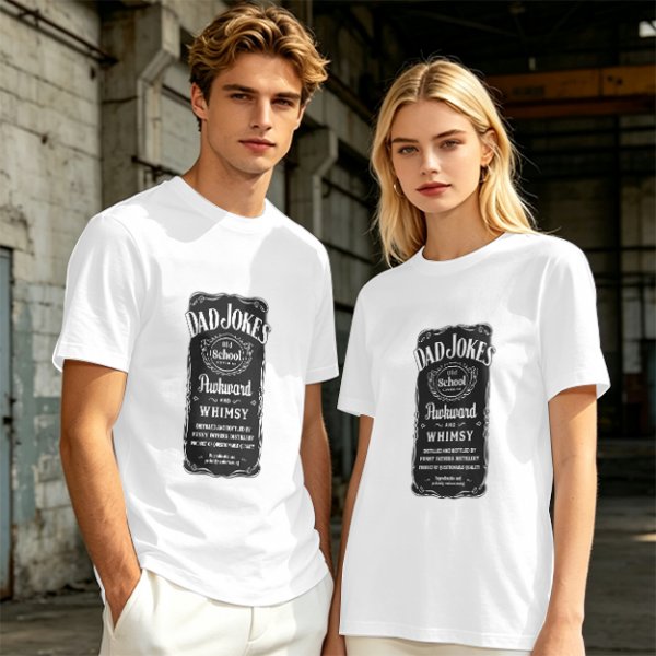 Olive Green T-Shirt with Dad Jokes Whiskey Label Style Graphic