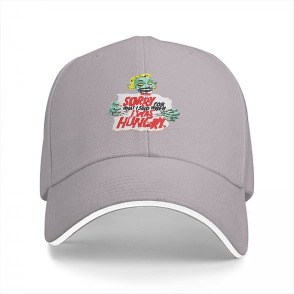 Black baseball cap with zombie 'Sorry for what I said when I was hungry' print