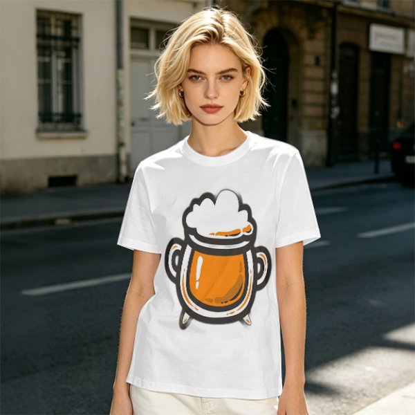Olive Green T-Shirt With Stylized Beer Mug Graphic Print