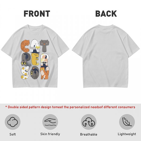 Olive T-Shirt With Cute Cat Letter Graphic Design