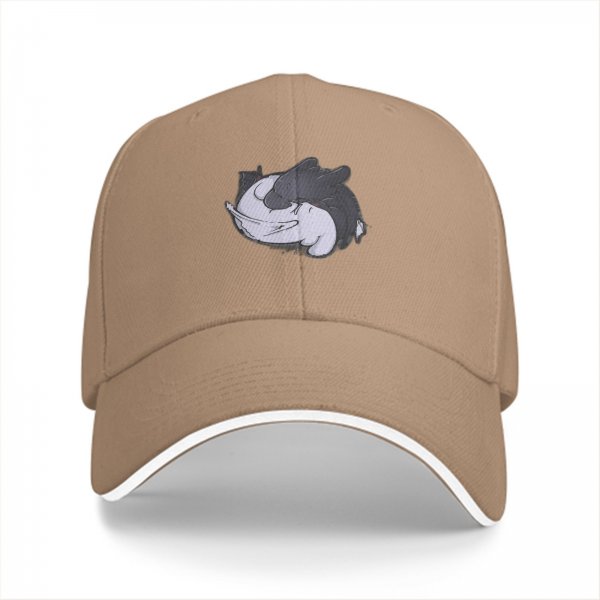 Black Baseball Cap With Sleeping Cat Graphic Print