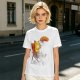 Olive T-Shirt Featuring a Relaxed Cat on a Chair with Fried Chicken Print