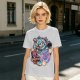 Olive T-Shirt With Maneki-Neko Sabertooth Cat And Crow Art