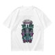 Olive graphic t-shirt with raccoons and 'Bring Us All The Trash' text