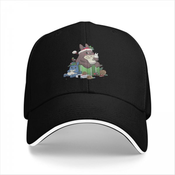 Black Baseball Cap With Christmas Totoro Family Graphic