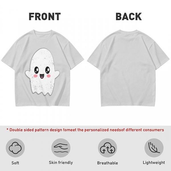 Olive T-shirt with Cute Kawaii Ghost Graphic Print