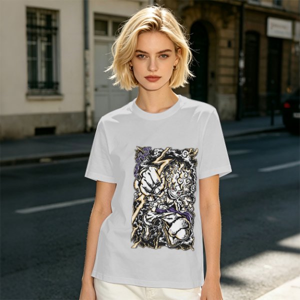 Olive Anime Graphic T-Shirt With Fist And Lightning Artwork