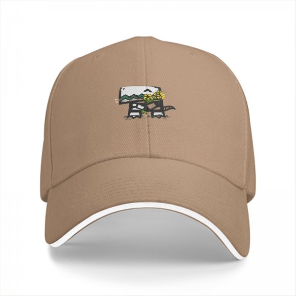 Black baseball cap with cute mushroom and yellow flowers graphic