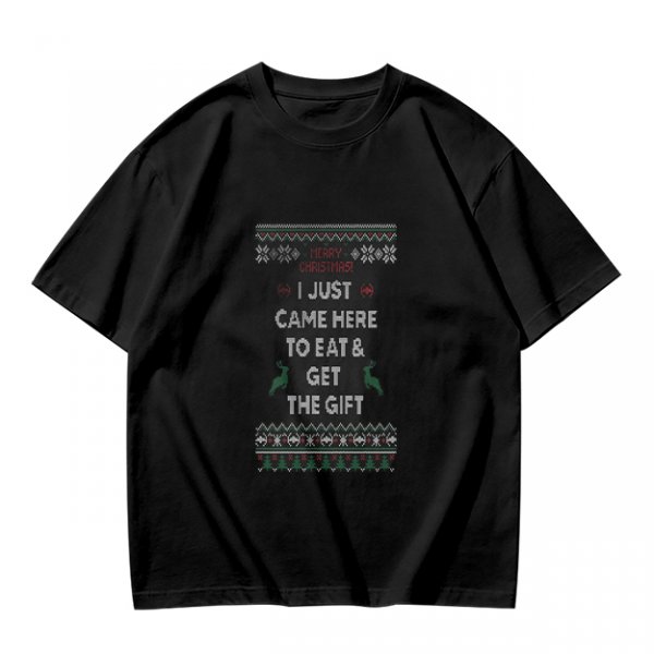 Olive Christmas T-Shirt With 'I Just Came Here To Eat & Get The Gift' Print