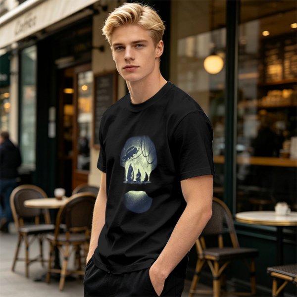 Olive T-Shirt With Skull Silhouette Print Featuring Forest Spirits