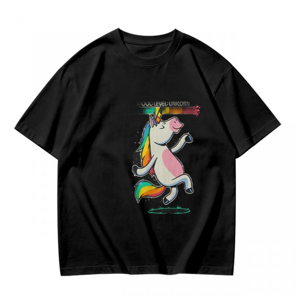 Olive T-shirt with Dancing Rainbow Unicorn Graphic Print