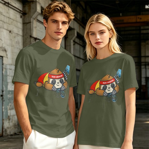 Olive green t-shirt with sleeping sloth graphic design