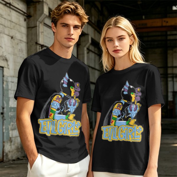 Olive T-shirt with Evil Girl Graphic Print