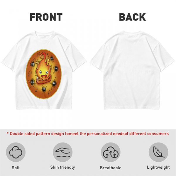 Olive T-Shirt Featuring Calcifer and Soot Sprites Artwork