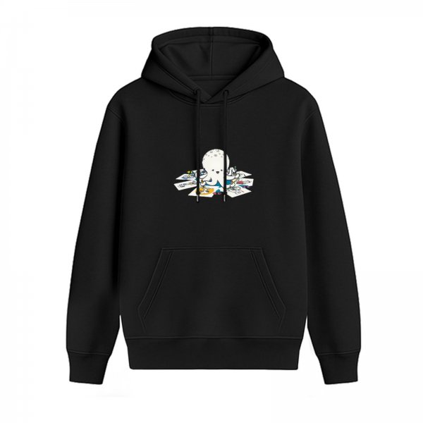 Black Hoodie With Cute Octopus Artist Graphic Print