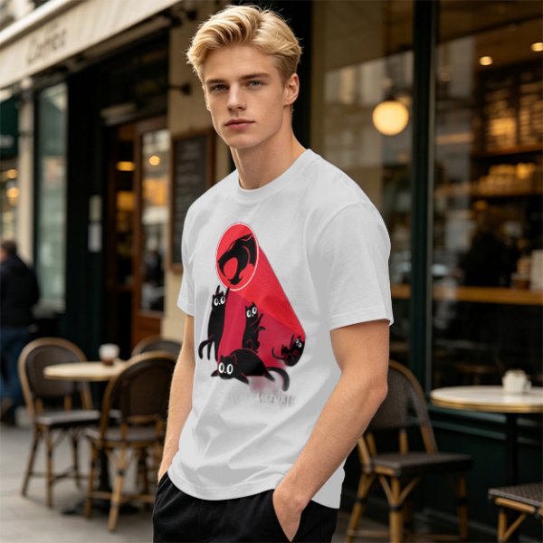 Olive T-Shirt With Black Cats And Red Panther Signal Graphic