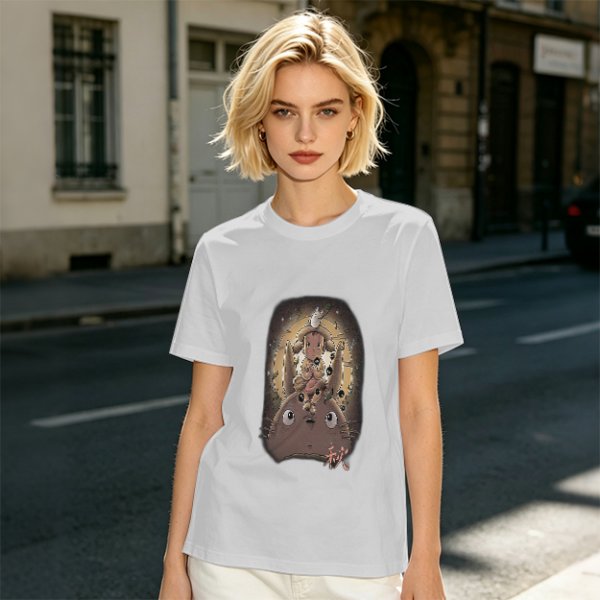 Olive T-Shirt With Totoro and Small Spirits Graphic Print