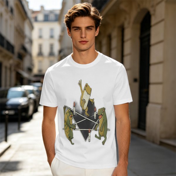 Olive T-Shirt With Frog Pentagram Ritual Graphic Print
