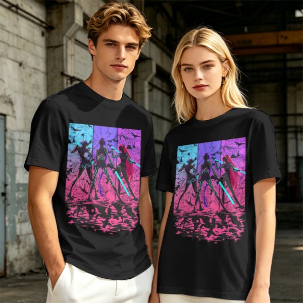 Olive T-Shirt With Neon Cyberpunk Warrior Women Graphic
