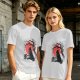 Olive T-Shirt with Black Cat and Red Moon Gothic Art Print