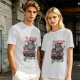 Olive green t-shirt with Trash Buddies raccoon possum and skunk graphic