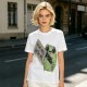 Olive t-shirt with cute frog holding knife and 'Don't mess with me' text