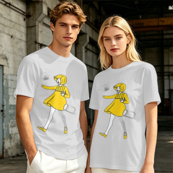 Olive Green T-Shirt With Whimsical Yellow Girl Graphic Print