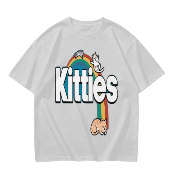 Olive Green T-Shirt With Kitties Rainbow Graphic Design