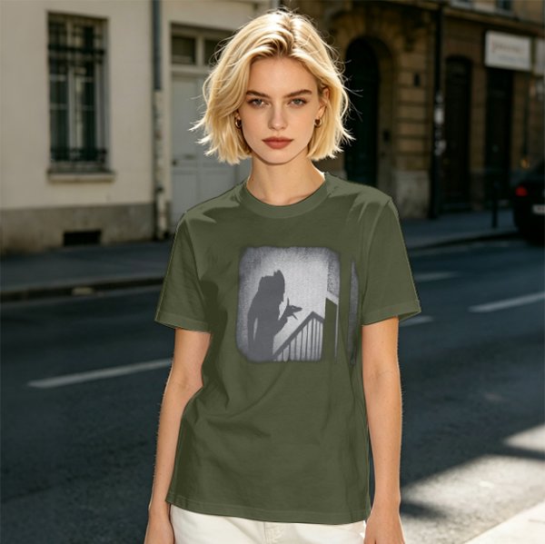 Olive T-Shirt With Horror Staircase Silhouette Graphic
