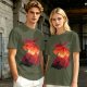 Olive T-Shirt With Fiery Lion Creature Graphic Print