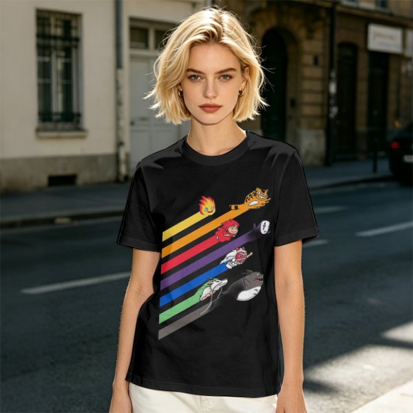 Studio Ghibli Characters Rainbow Stripe Graphic T-Shirt