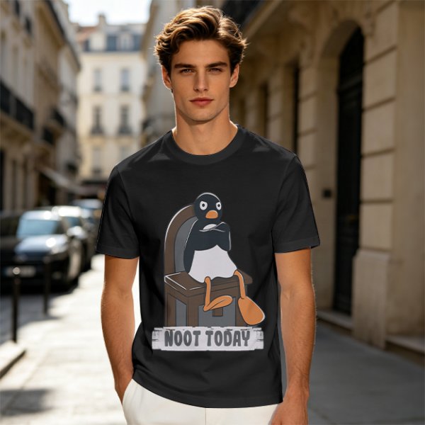 Olive T-shirt with Pingu Penguin 'Noot Today' Graphic Print